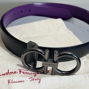 Salvatore Ferragamo Black and Purple Men's Belt size 34-36